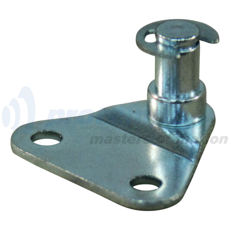 BEVESTIGINGSPLAAT MET PEN DRIEHOEK 28X28X28X1,5, 2 GATEN Ø4,3MM OP 18MM. TAP Ø6X6,5MM. MAX 500N, MET BORGRING